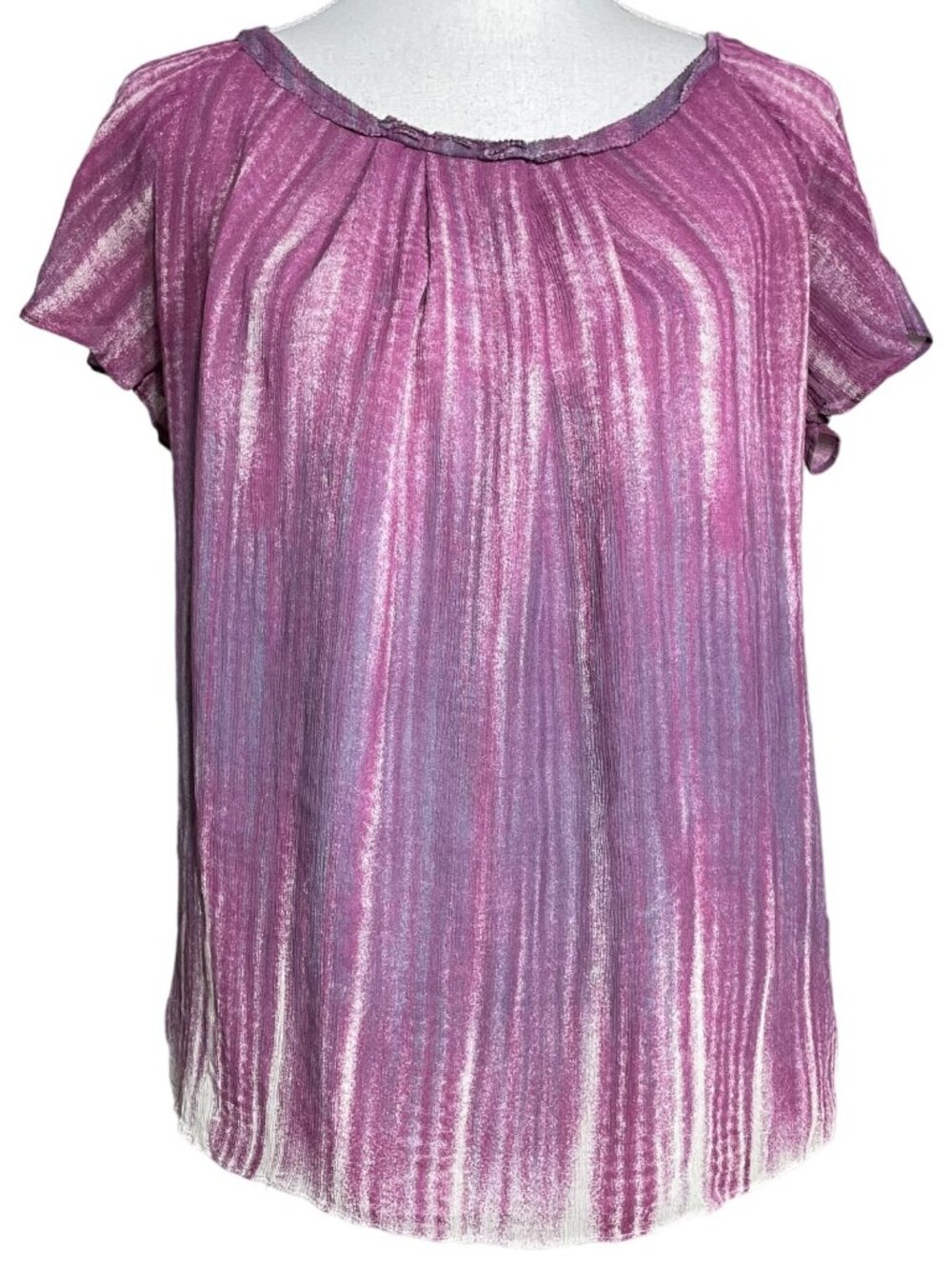 J Jill 100% Silk Top XS Purple Brushstrokes Painted Abstract Stripes Shirt